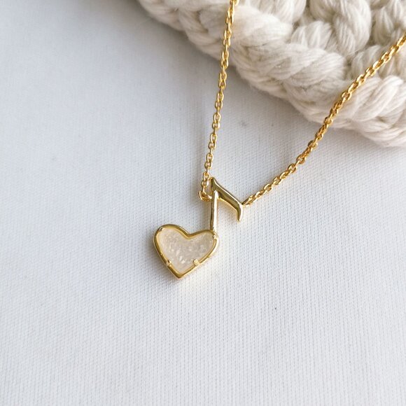 Kendra Scott Ari Heart Music Note Gold Drusy Necklace - Picture 3 of 4